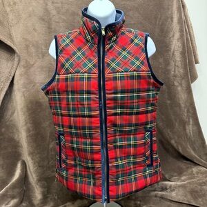 J Crew Tartan Plaid Red Puffer Vest XS